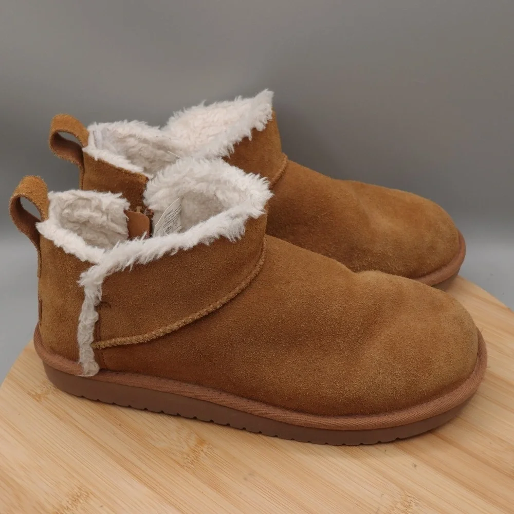 Koolaburra by UGG Boots Womens 5 Brown Suede Sheepskin Lined Ankle Flaws - Picture 3 of 10